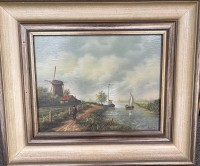 Auktion 360 / Los 4031 <br>Ernest "friesische Landschaft mit Windmühle" Öl/Holz, gerahmt, RG 32x38 cm