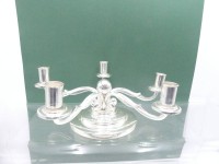 Auktion 360<br>5-flammigwer flacher Kerzenhalter, versilbert , H-11 cm, D-30 cm