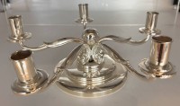 Auktion 374<br>5-flammigwer flacher Kerzenhalter, versilbert , H-11 cm, D-30 cm