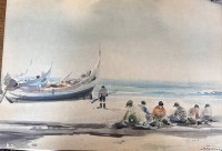 Auktion 360 / Los 4038 <br>Manuel TAVARES (1911-1974)  "Fischer am Strand" Aquarell auf Karton, BG 30x43 cm