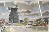 Auktion 360 / Los 4041 <br>unleserl. signiert, 1968 "Windmühle" Aquarell, ger/Glas, RG 58x68 cm