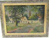 Auktion 360 / Los 4045 <br>unleserl. unter Rahmen signiert "Dorfansicht" Öl/Platte, gerahmt, RG 30x38 cm