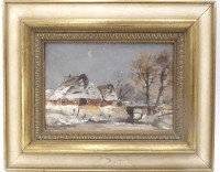 Auktion 360 / Los 4046 <br>Erich ZIMMERMANN (1908-2007)  "Winter in Worpswede" Öl/Platte, gerahmt, RG 29x35 cm