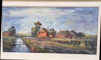 Auktion 360 / Los 4049 <br>Müller-Freden "Norddt. Kanallanschaft", Öl/Leinen, gerahmt, RG 62x112 cm (Sperrgut)