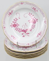 Auktion 361<br>6x Kuchenteller, Meissen, Schwertermarke, indisch Purpur, 2 Schleifstriche, guter Zustand, ca. D-20cm