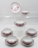 Auktion 361<br>6x Suppentassen mit U.T., Meissen, Schwertermarke, indisch Purpur, 2 Schleifstriche, guter Zustand, Tassen ca. H-5,7cm