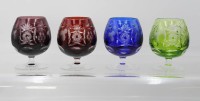 Auktion 361<br>4x Buntglas-Cognac-Schwenker, Nachtmann, beschliffen, ca. H-10,5cm