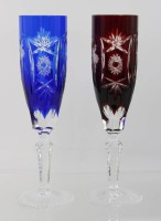 Auktion 361<br>2x Sektflöten, Buntglas, Nachtmann, beschliffen, ca. H-21,5cm