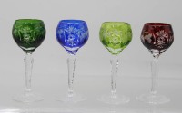 Auktion 361<br>4x Likör-Gläser, Buntglas, Nachtmann, beschliffen, ca. H-11,5cm
