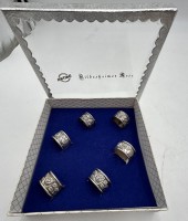 Auktion 361<br>6x kleine Serviettenringe "Antiko 100" versilbert, Hildesheimer Rose, in OVP