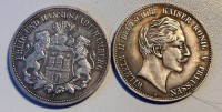Auktion 361<br>3x alte Münz-Kopien-5 Franken, Helvetia 1850, 5 Mark Preussen 1888, 5 Mark Hamburg 1896, alle kein Silber, 2x als Copy gemarkt