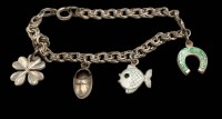 Auktion 361<br>Silberamkettchen mit 4 diversen Silber-Anhängern-925-, L-ca. 17 cm, 9,9 gr