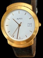 Auktion 361<br>Quartz HAU "Alfex" 5166, orig. Lederband, soll laufen, keine Batterie