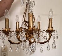 Auktion 361<br>Deckenleuchter, 5 flammig, Messing mit Glas-Prismen