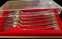 Auktion 361<br>6x Gabeln"Robbe&amp;Berking", Rosenmuster, Silber-800-, neuwertig, in OVP, L-20 cm, zus. ca. 300 gr