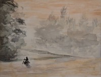 Auktion 361<br>Manfred Lehnert,  Person im Boot, Aquarell, ger./Glas, RG 35 x 49,5cm