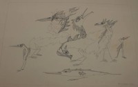 Auktion 361<br>Jan Tom VAN DEN BERGEN (1938-2008), abstrakte Vögel, wohl Litho, ungerahmt, dat. 1975, BG ca. 49 x 70cm, Blatt mit kl. Läsuren