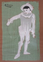 Auktion 361<br>Pablo Picasso (1881-1973), nach. ''Paul en Pierrot'', Serigraphie auf braunem, genarbtem Papier, gerahmt/Glas, RG 65,5 x 46cm