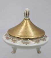 Auktion 361<br>schöne Zierdose, AL-KA-KUNST, Golddekor, ca. H-12cm D-14cm
