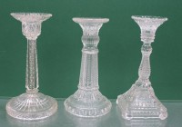 Auktion 361<br>3x ältere Pressglas-Leuchter, farblos, ca. H-18,5cm