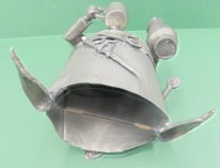 Auktion 361<br>Fröhliche Ritterfigur mit Weinkrug, Zinn, frz. signiert?,  H-19 cm