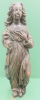 Auktion 361<br>Holzskulptur einer jungen Frau, eine Hand fehlt, altrissig etc., H-30 cm