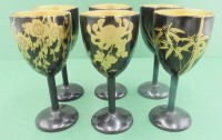 Auktion 361<br>6x Lack-Vodkabecher auf Stand, Goldbemalung, H-10 cm