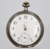 Auktion 361<br>OMEGA-Herren-Taschenuhr um 1920, 800er Silbergehäuse, Zeiger beschädigt, Ring fehlt, Werk läuft, ca. D-5cm