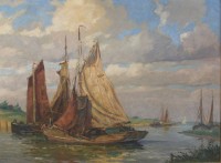 Auktion 361<br>Paul Ernst WILKE (1894-1972) , verso bezeichnet "Wremer Tief, Land Wursten", Öl/Leinwand, alt gerahmt, RG ca. 78 x 99,5cm (Sperrgut)