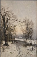 Auktion 361<br>L.Mercier o.ä., 19. Jhd., Personen in Winterlandschaft, wohl Öl/Holz, gerahmt, RG 43 x 32cm