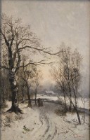 Auktion 361 / Los 4031 <br>L.Mercier o.ä., 19. Jhd., Personen in Winterlandschaft, wohl Öl/Holz, gerahmt, RG 43 x 32cm