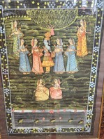 Auktion 361<br>indische Seidenmalerei, ger/Glas, RG n85x60 cm