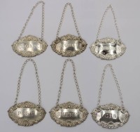 Auktion 361<br>6x schöne Silber-Flaschenetiketten, England, zus. 50,6gr., je ca. 3,7 x 6cm