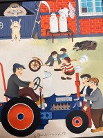 Auktion 361<br>Henry DIECKMANN (1933-2018)  1972"Traktor vor Stall" naives Gemälde, gerahmt, RG 37x32 cm