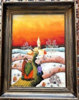 Auktion 361<br>Jovanovic  Dragan "Winterlandschaft" Hinterglasmalerei, gerahmt, RG 35x29 cm