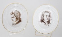 Auktion 361<br>2x Plaketten, Meissen, Schwertermarke, Mozart und Bach, je ca 16,5 x 14cm