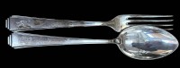 Auktion 361<br>Art Deco Silberlöffel und Gabel, 800-, L-21,5 cm, Ziermonogramm, 133,3 gr.