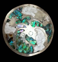 Auktion 361<br>runde Silber-925- Brosche bzw. Anhänger, Perlmutt-Einlagen, Mexico, D-4,5 cm, 7  gr