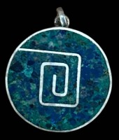 Auktion 361<br>runder Silber-Anhänger mit Türkiseinlagen, wohl Mexico, Silber, D-ca. 3 cm, 5,3 gr