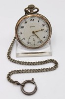 Auktion 361<br>Herrentaschenuhr, Zentra, um 1930, 800er Silbergehäuse, Werk steht, innen Gravur von 1934, D-5cm, an Kette