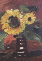 Auktion 361<br>Sophie BÖTJER-MALLET (1887-1966) , Sonnenblumen in Vase, Öl//Hartfaser, gerahmt, RG 65,5 x 53,5cm