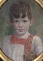 Auktion 361<br>unsigniertes Knabenportrait, Mischtechnik, oval gerahmt/Glas, RG 59 x 49cm