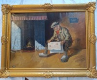 Auktion 361<br>Willy BLEYS (1909-1978)  "Zeitungslesender Ostfriese", Öl/Leinen, gut gerahmt, RG