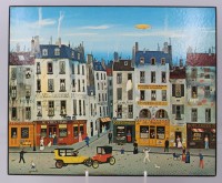 Auktion 361<br>Naiver Druck " Am Markt" von Michel Delacroix, ca. 26 x 32cm