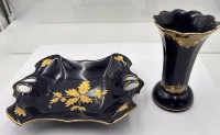Auktion 361<br>2x Echt Koalbt Teile, Schale von Ilmenau ((22x18 cm)und Vase von Waldsassen, H-15 cm, Goldstaffage, beide Handarbeit,