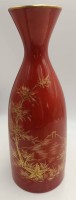 Auktion 361<br>hohe Vase "Hutschenreuther" rot mit Goldbemalung, H-38 cm, Handarbeit