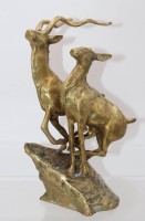 Auktion 361<br>Figurengruppe, KUDU Antilopen, Messing, älter, ca. H-25cm