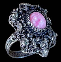 Auktion 361<br>filigraner Silbnerring mit Rosenquartz, RG 54, 5,4 gr.