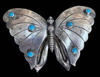 Auktion 361<br>grosser Silber-Schmetterling als Brosche, blaue Steine, Mexico, 8x5,5 cm, 26,5 gr