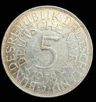 Auktion 361<br>5 DM Kursmünze, 1958 J, selten, da kleine Auflage (60.000 Ex)
